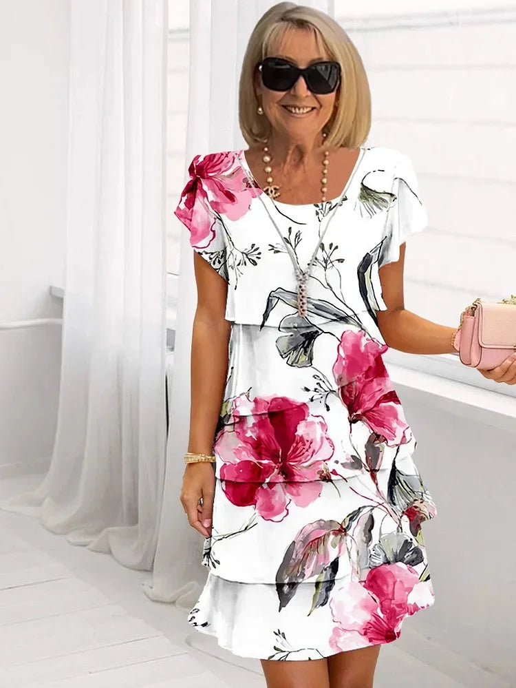 Damen Kleid | Blumenmuster Stufen Design