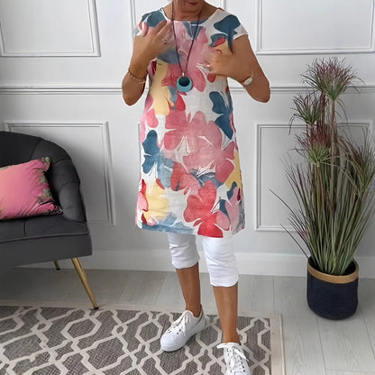 Damen Kleid | Blumen Print Kurzarm