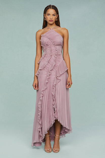 Damen Abendkleid | Halterneck Plissee Maxi