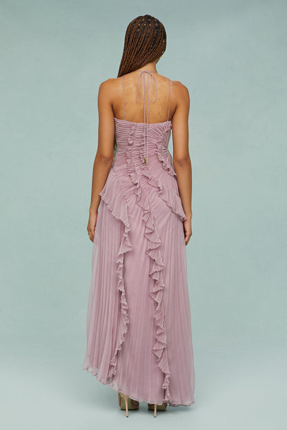 Damen Abendkleid | Halterneck Plissee Maxi