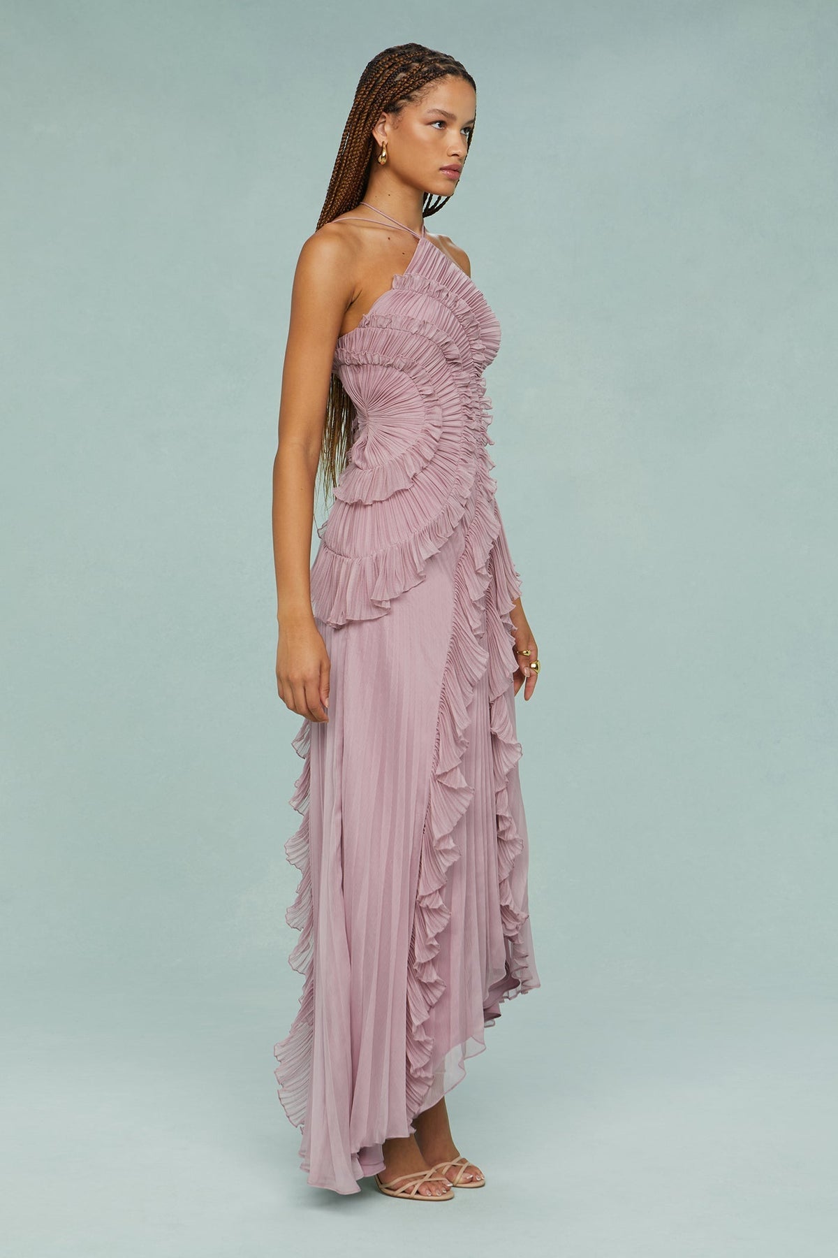 Damen Abendkleid | Halterneck Plissee Maxi