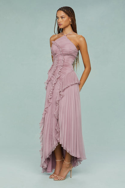 Damen Abendkleid | Halterneck Plissee Maxi