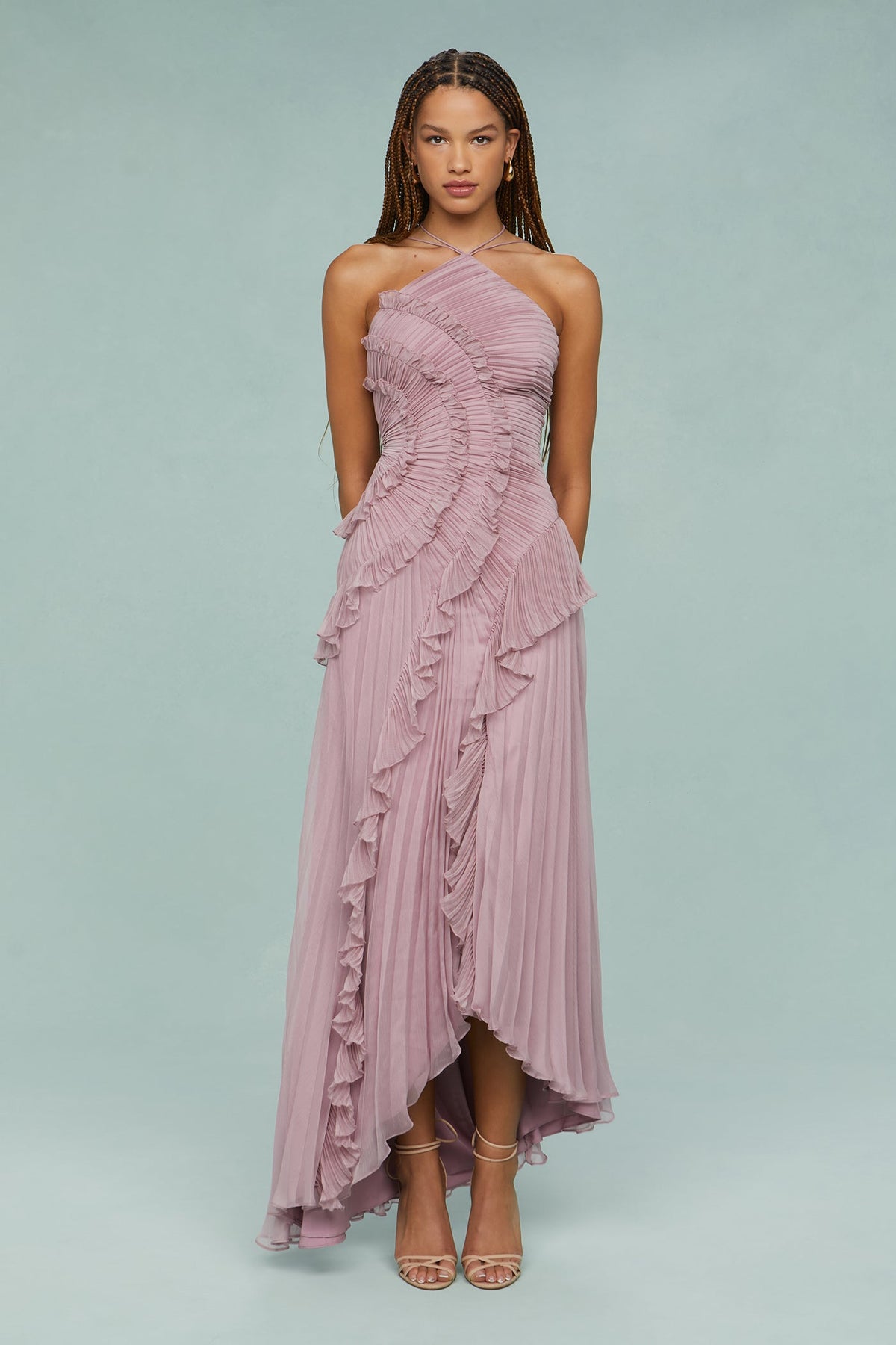 Damen Abendkleid | Halterneck Plissee Maxi