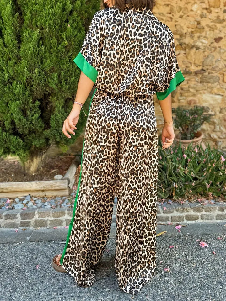 Damen Zweiteiler | Leopardenmuster Bluse und Hose