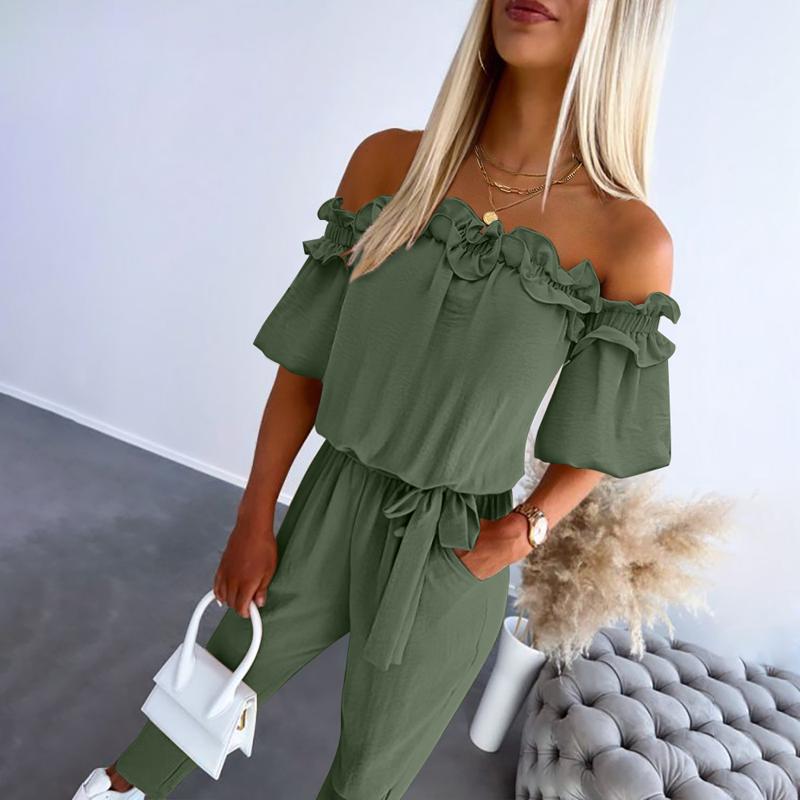 Damen Jumpsuit | Off-Shoulder Rüschen Taille
