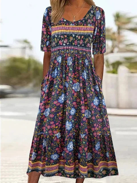 Damen Kleid | Bohemian Print Midi