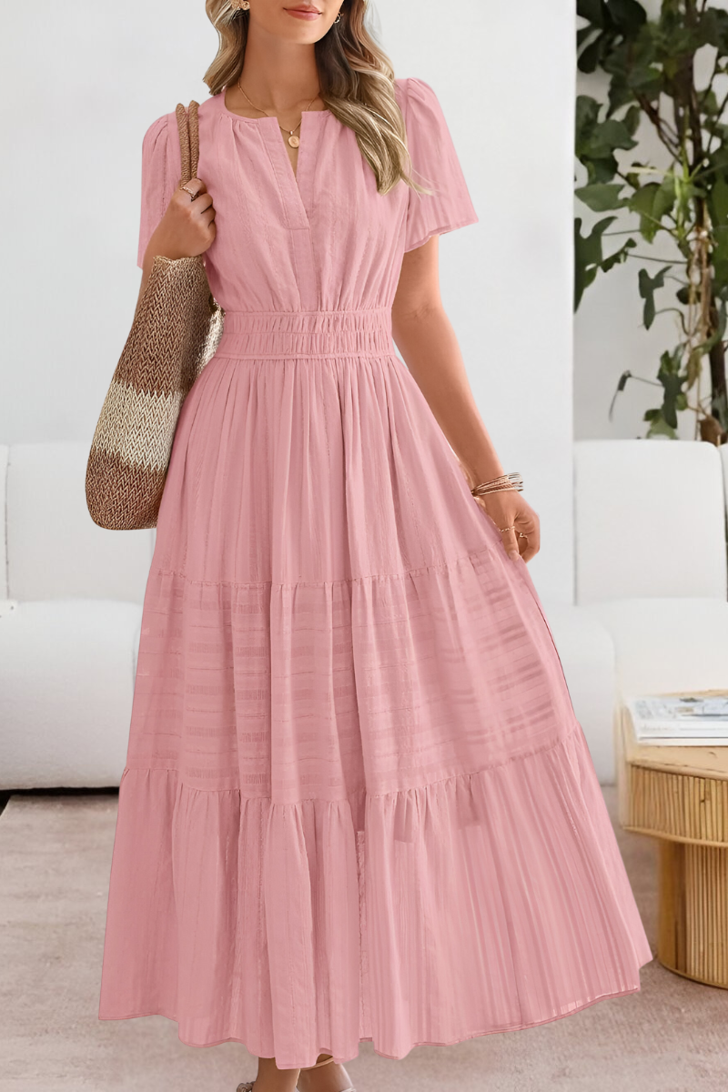 Damen Kleid | V-Ausschnitt Kurzarm A-Linie