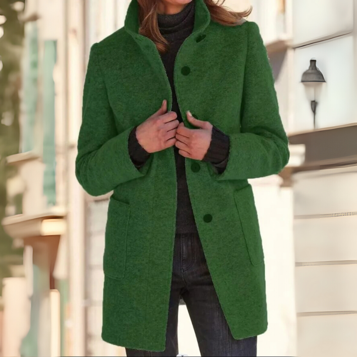 Damen Klassischer Wintermantel | Stehkragen Knopfdesign