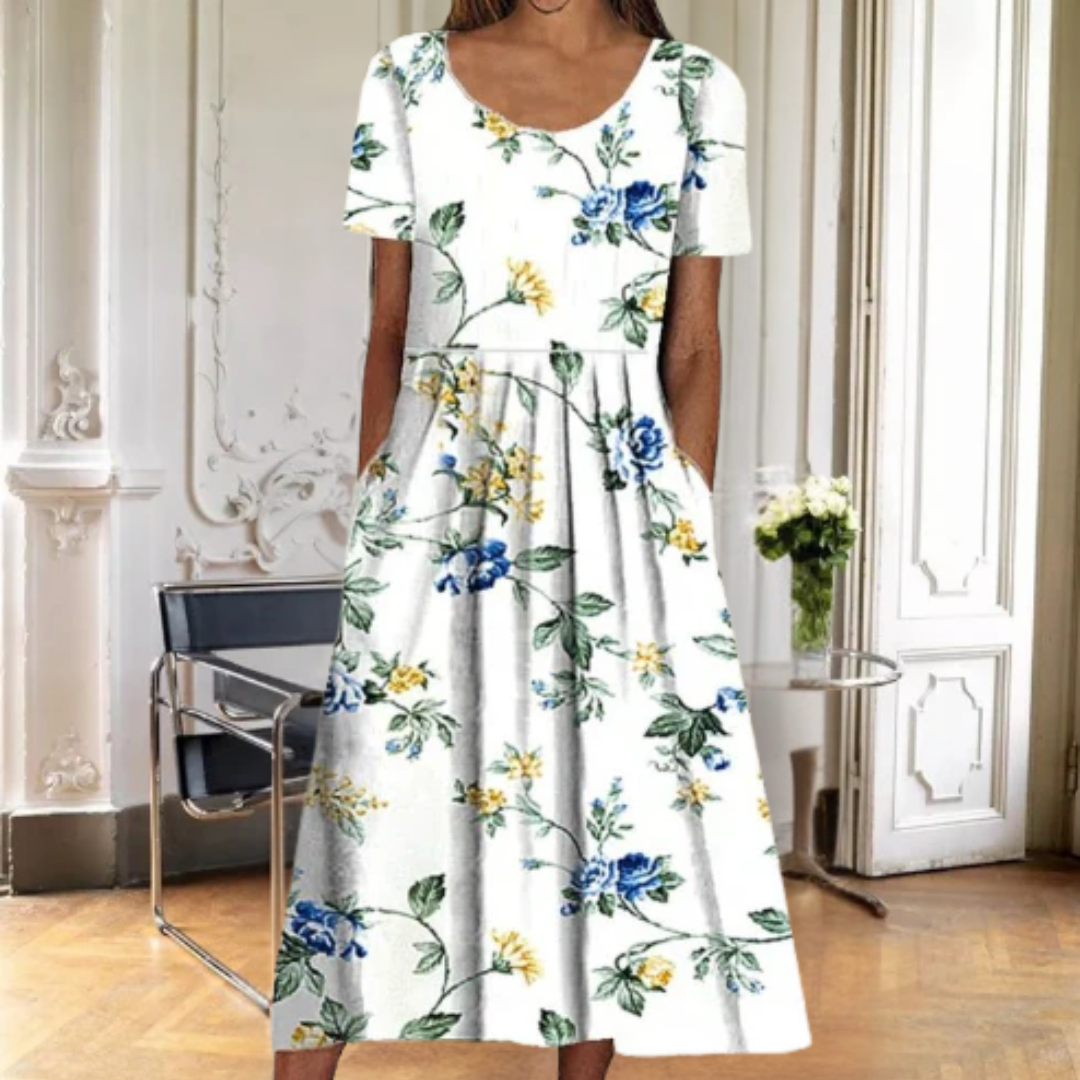 Damen Kleid | Lockeres Blumenmuster Kurzarm