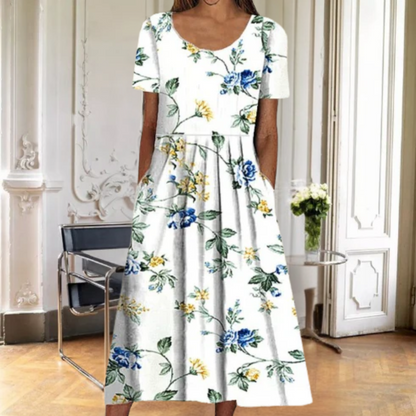 Damen Kleid | Lockeres Blumenmuster Kurzarm