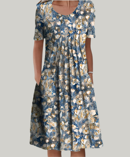 Damen Kleid | Blumenmuster Rundhals