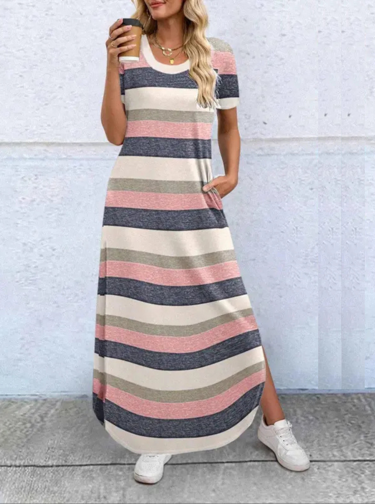 Damen Kleid | Rundhals Kurzarm Maxi