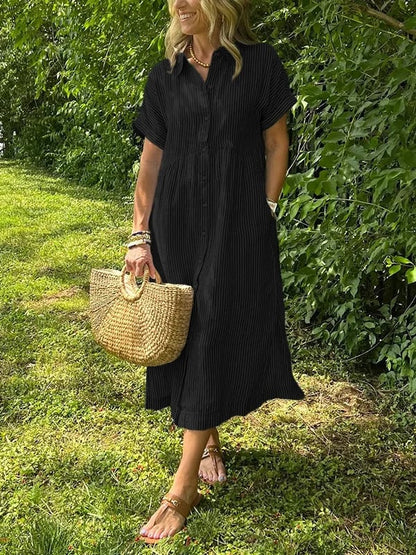 Damen Kleid | Gestreiftes Knopfleiste Midi