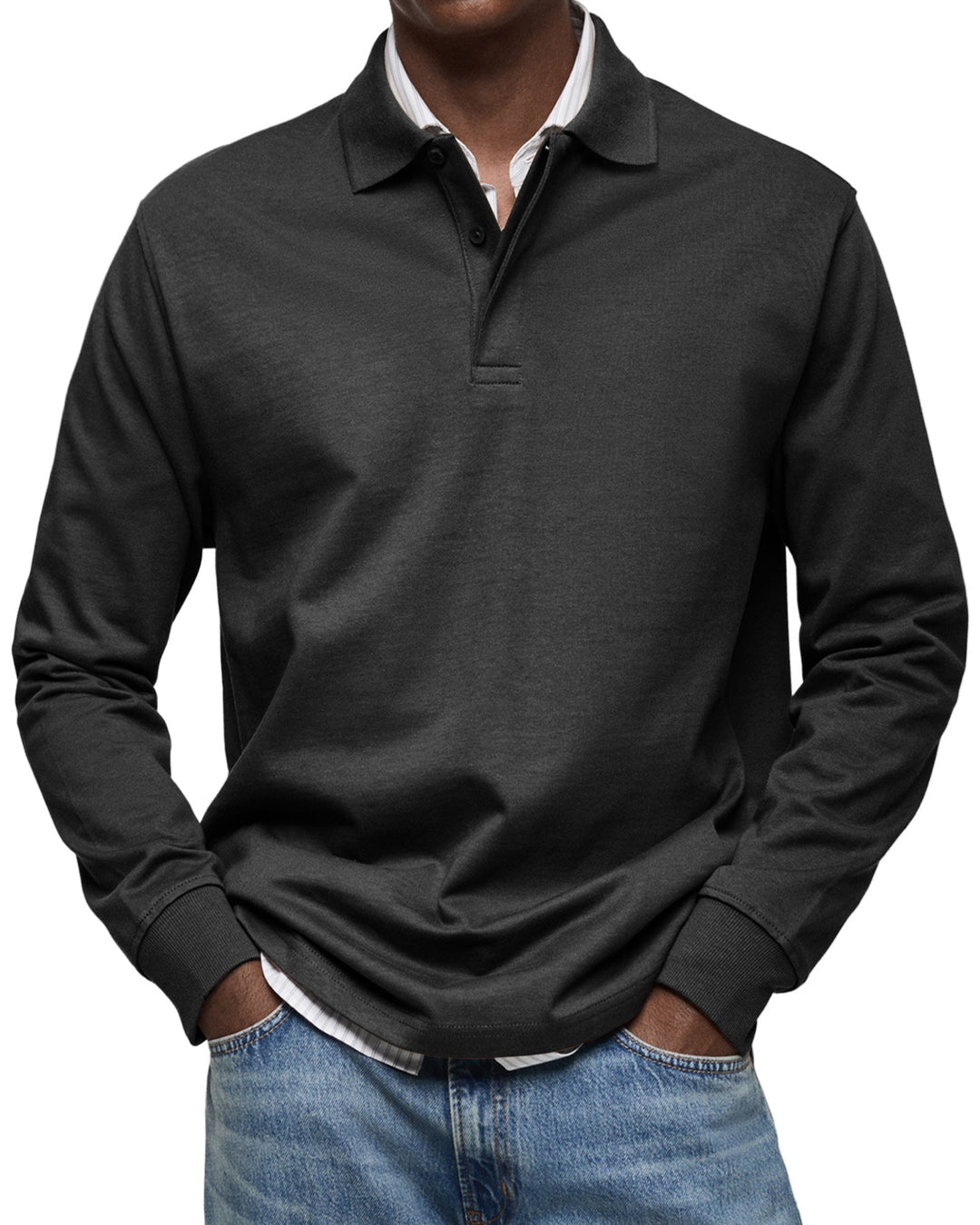 Herren Poloshirt | Langarm Knopfleiste Kragen