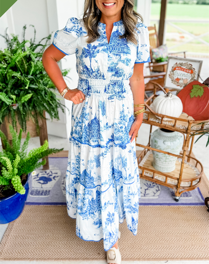 Damen Kleid | Klassische Toile Muster Maxi