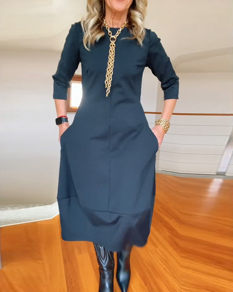 Damen Kleid | Rundhals Langarm Midi