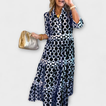 Damen Kleid | Kettenmuster 3/4-Ärmel Maxi