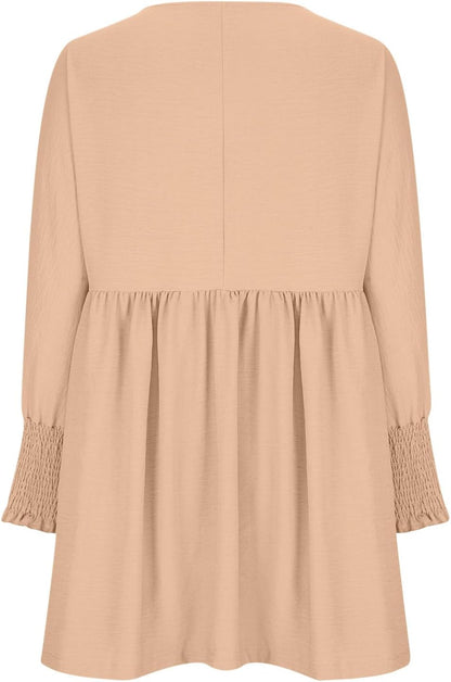 Damen Kleid | Rundhals Raffung Sommer