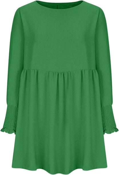 Damen Kleid | Rundhals Raffung Sommer