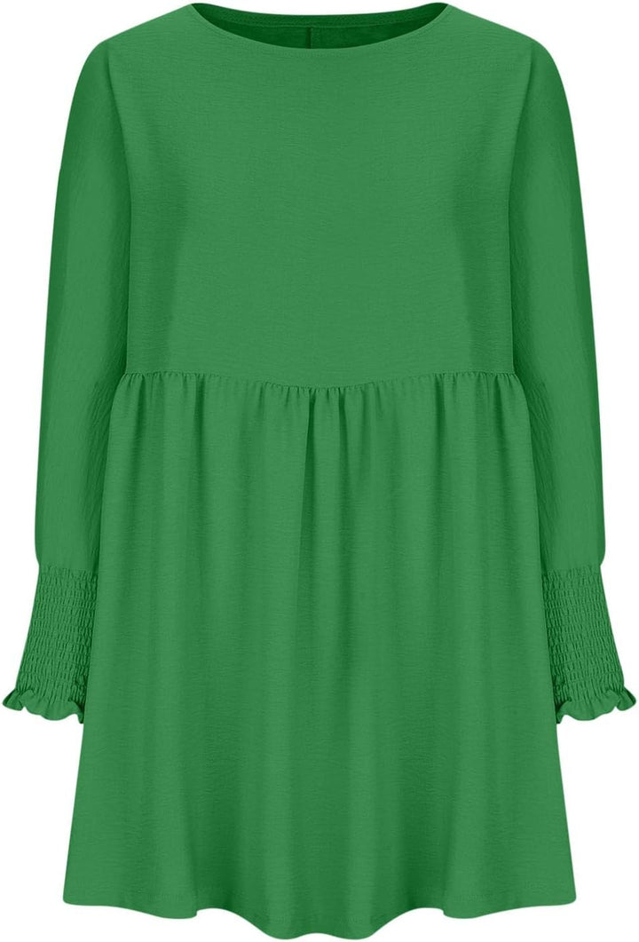 Damen Kleid | Rundhals Raffung Sommer