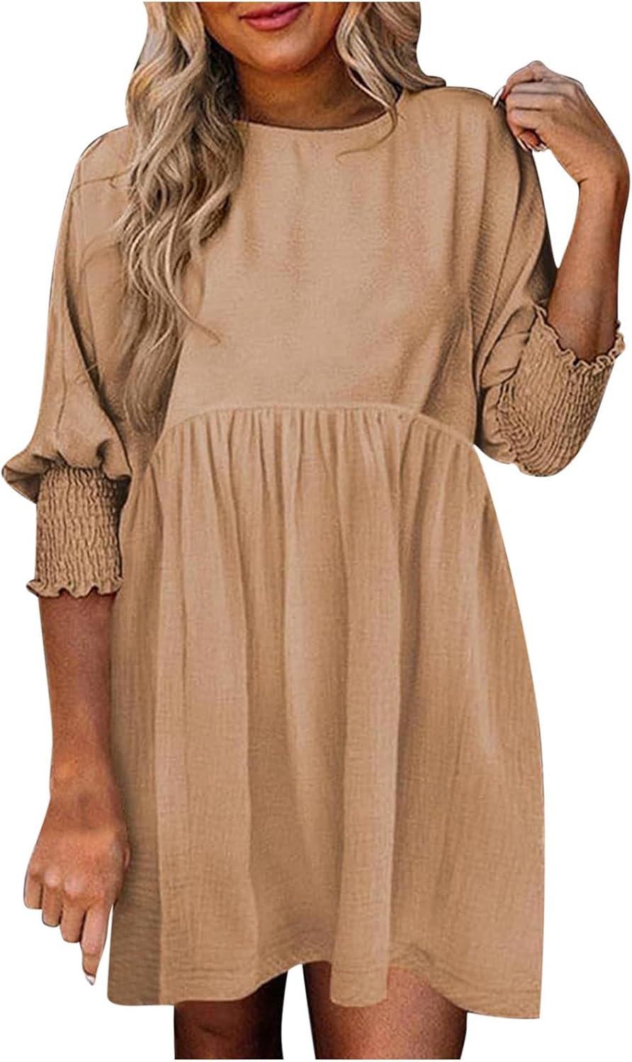 Damen Kleid | Rundhals Raffung Sommer
