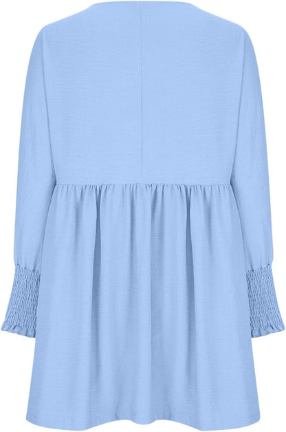 Damen Kleid | Rundhals Raffung Sommer