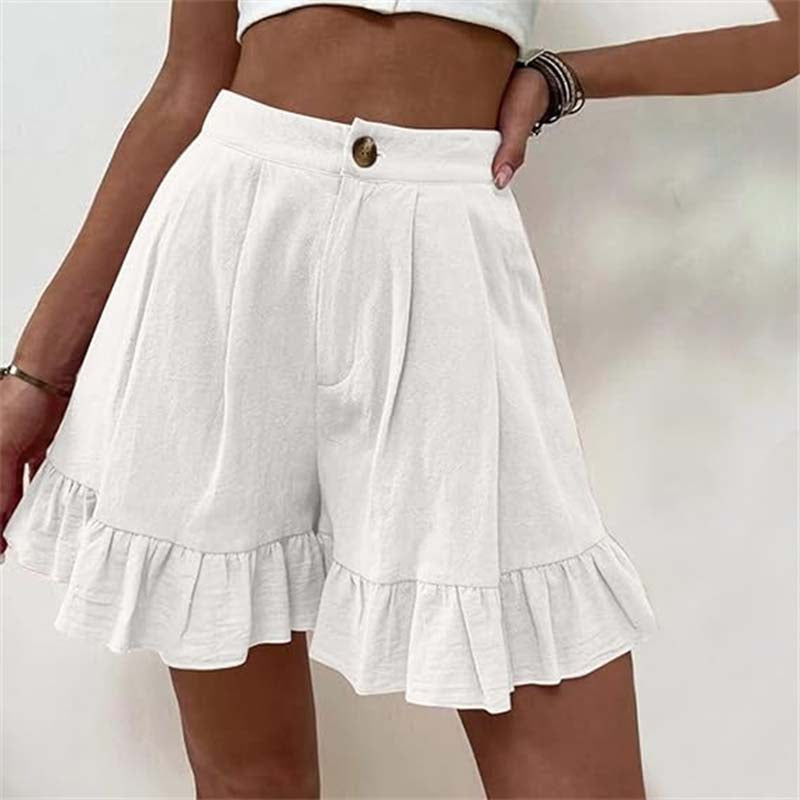 Damen Shorts | Volant-Saum mit Knopf
