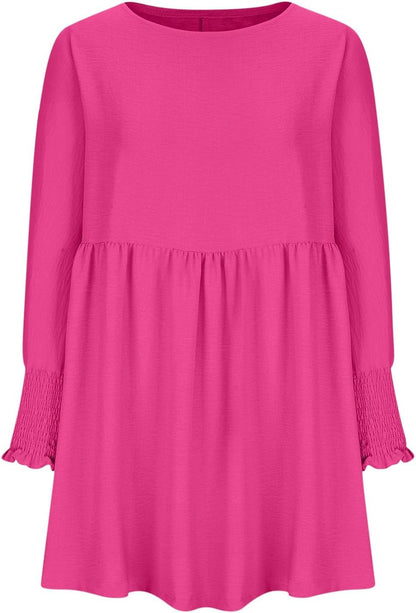 Damen Kleid | Rundhals Raffung Sommer