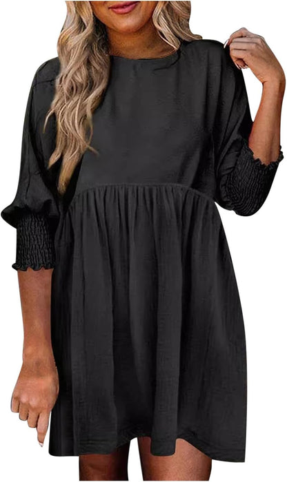 Damen Kleid | Rundhals Raffung Sommer