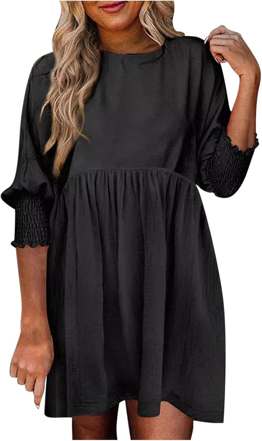 Damen Kleid | Rundhals Raffung Sommer