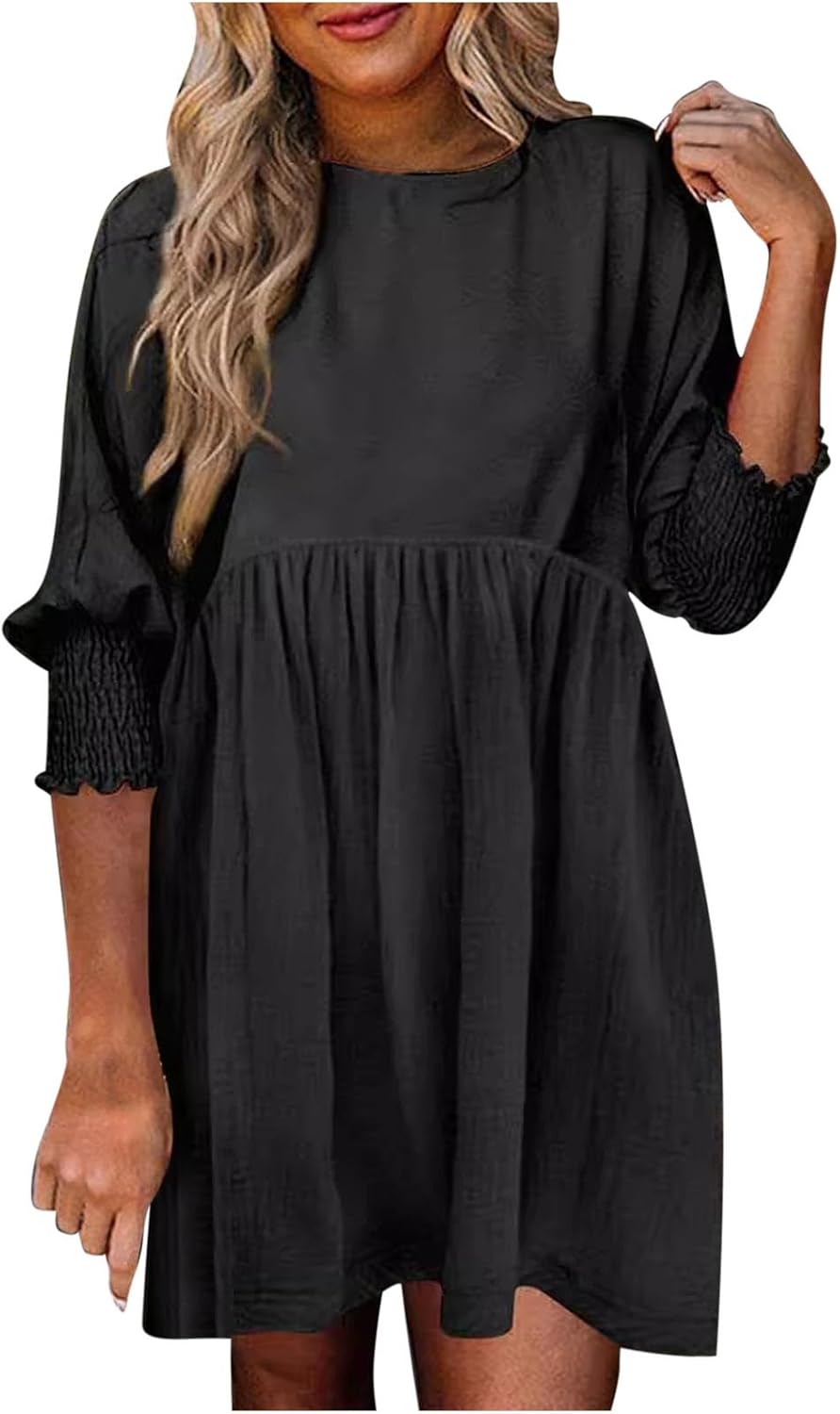 Damen Kleid | Rundhals Raffung Sommer