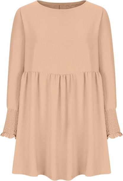 Damen Kleid | Rundhals Raffung Sommer