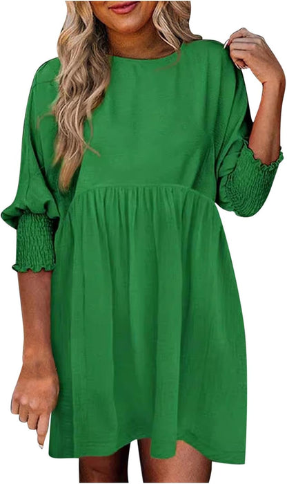 Damen Kleid | Rundhals Raffung Sommer