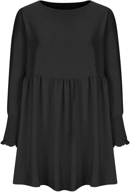 Damen Kleid | Rundhals Raffung Sommer