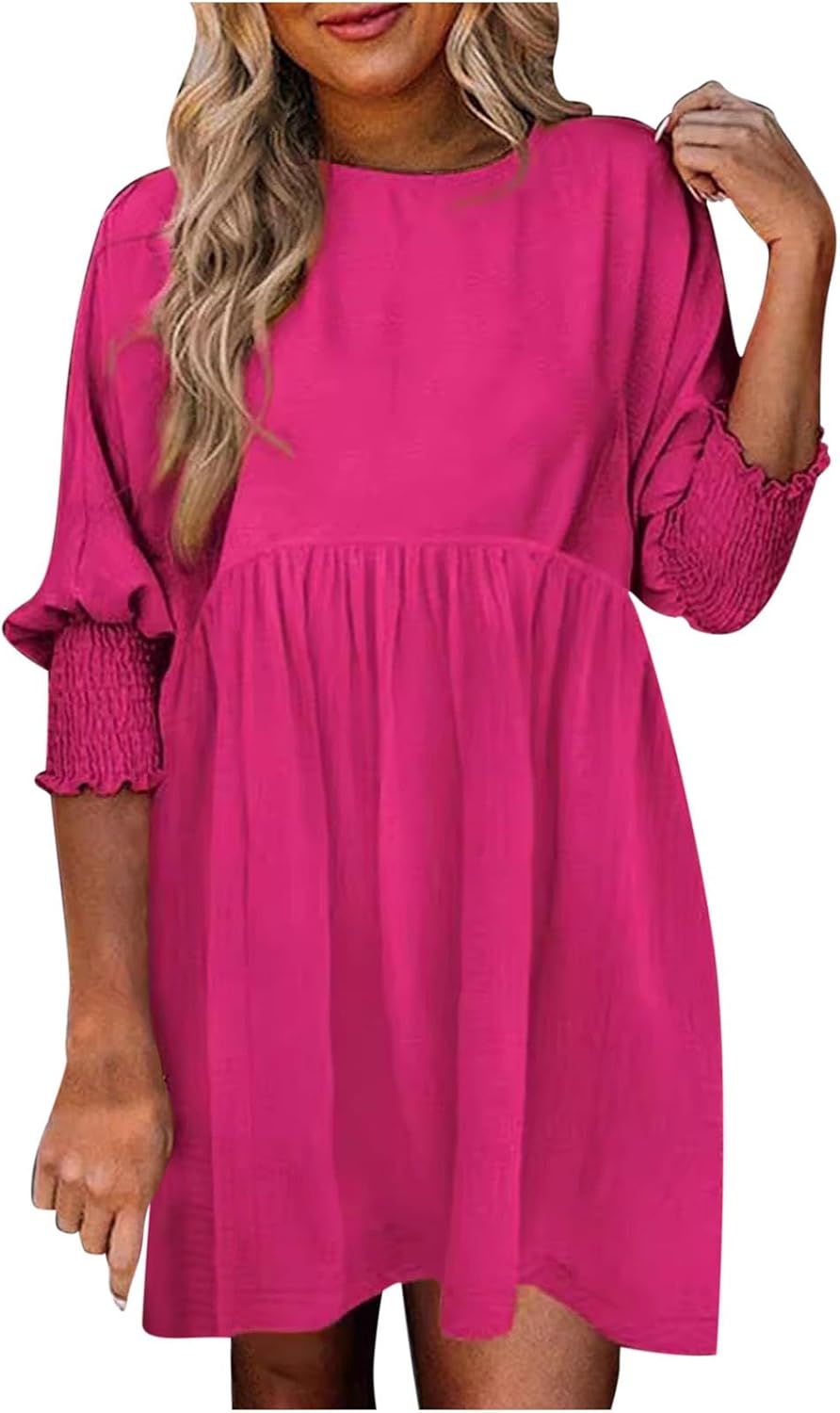 Damen Kleid | Rundhals Raffung Sommer