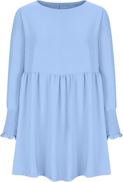 Damen Kleid | Rundhals Raffung Sommer