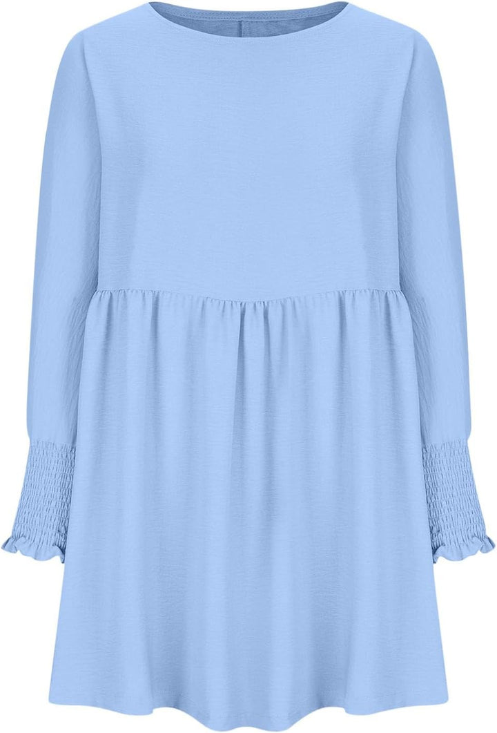 Damen Kleid | Rundhals Raffung Sommer