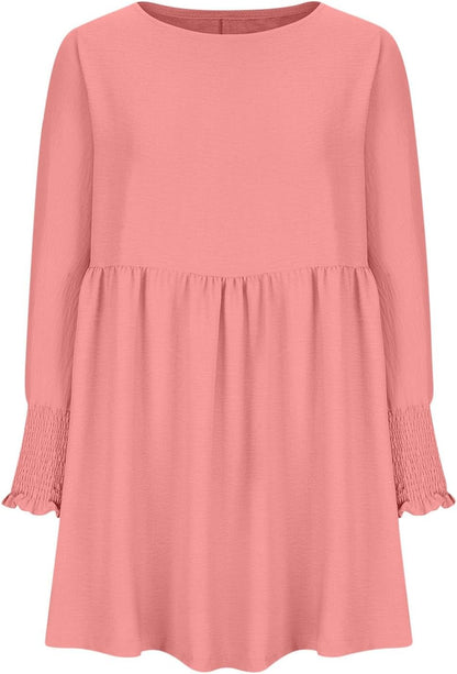 Damen Kleid | Rundhals Raffung Sommer