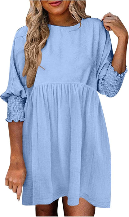 Damen Kleid | Rundhals Raffung Sommer