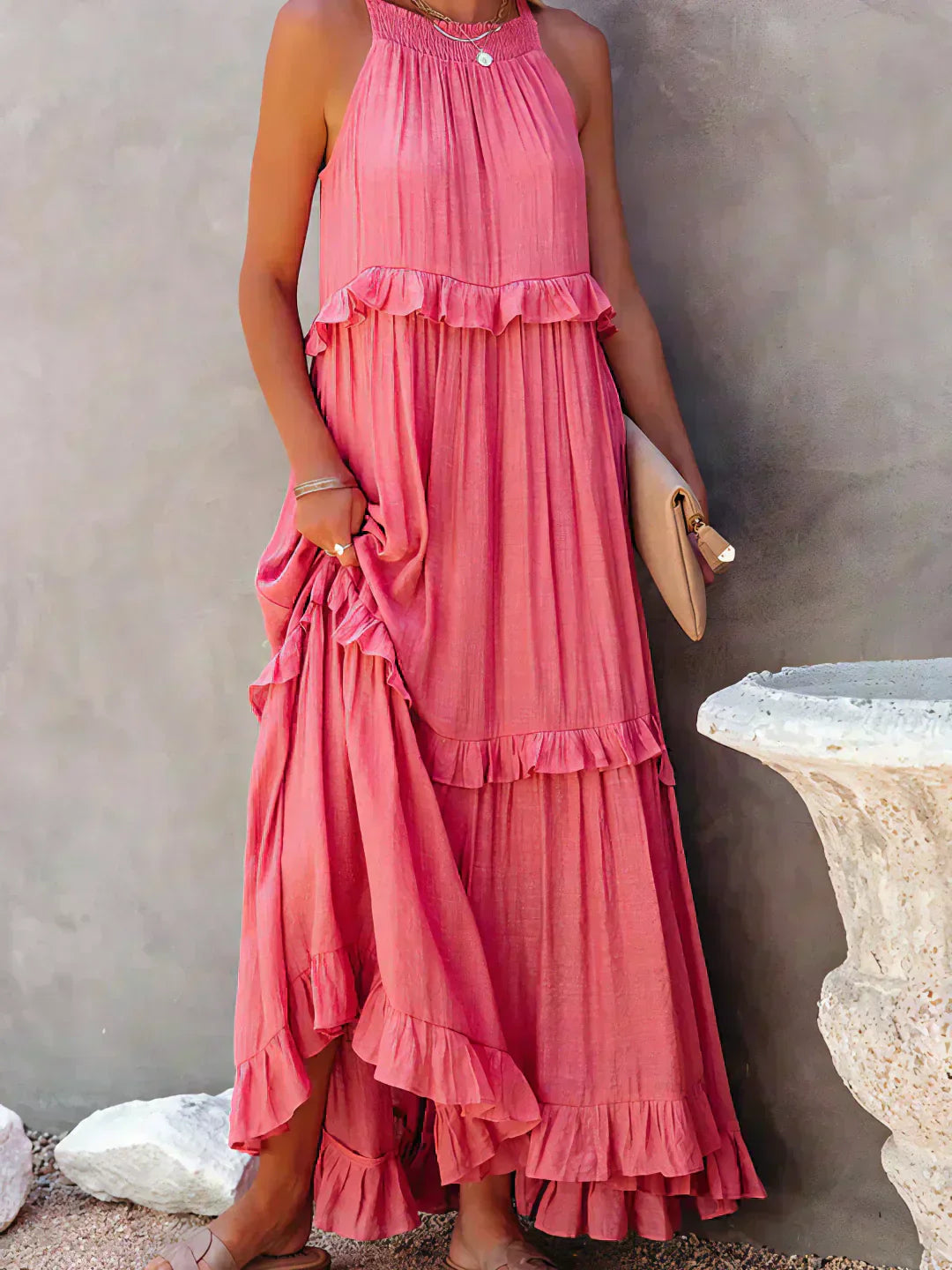 Damen Kleid | Halter Rüschen Maxi
