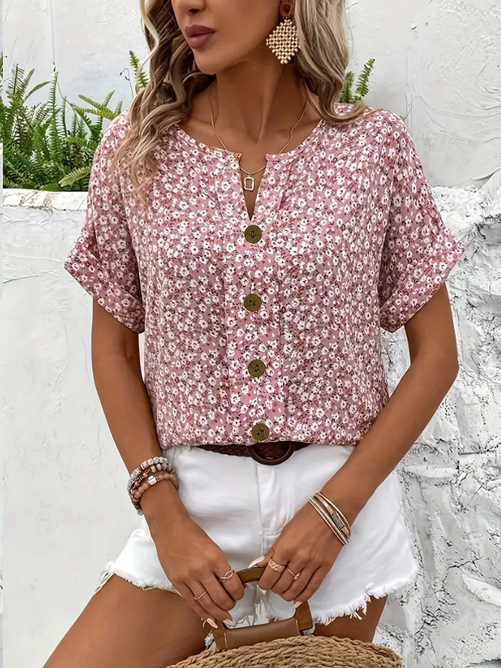 Damenbluse | Kurzarm mit Blumenmuster