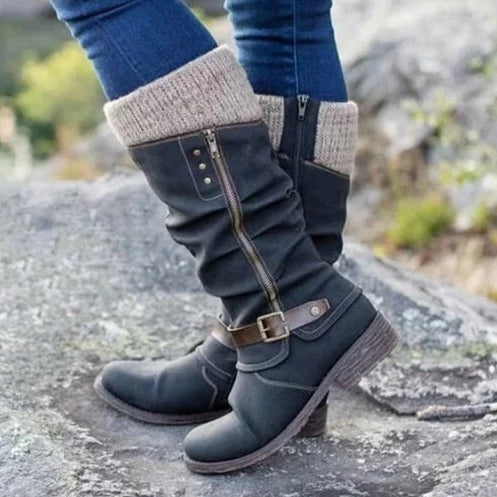 Winter Stiefel Damen | Hoher Schaft mit Schnalle und Reißverschluss