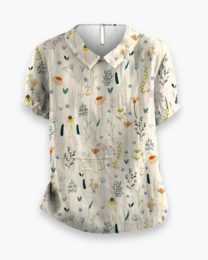 Damen Verspielte Wildblumen Bluse | Weinlese Stil