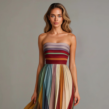 Damen Kleid | Bandeau Plisseerock Maxi