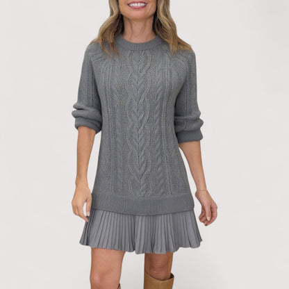 Damen Kleid | Zopfmuster Plissee Saum