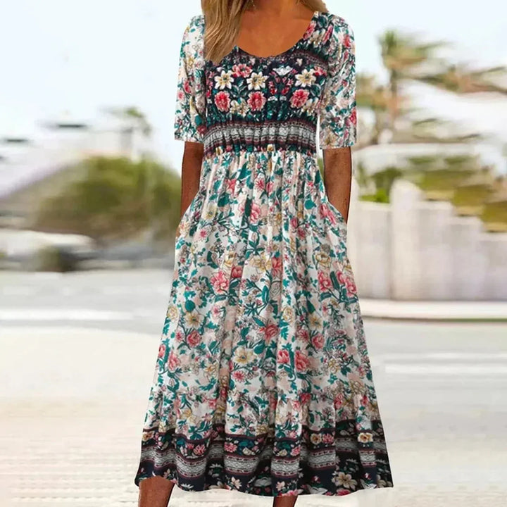 Damen Kleid | Bohemian Print Midi