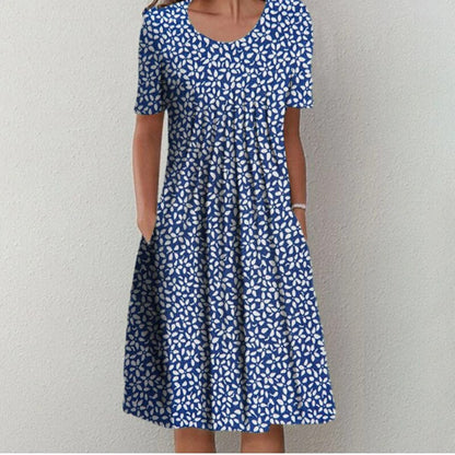 Damen Kleid | Blumenmuster Kurzarm mit Taschen