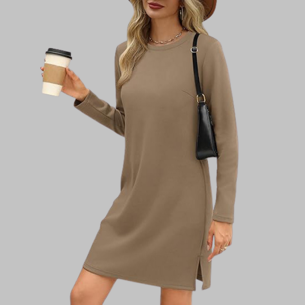 Damen Kleid | Langarm Rundhals Mini