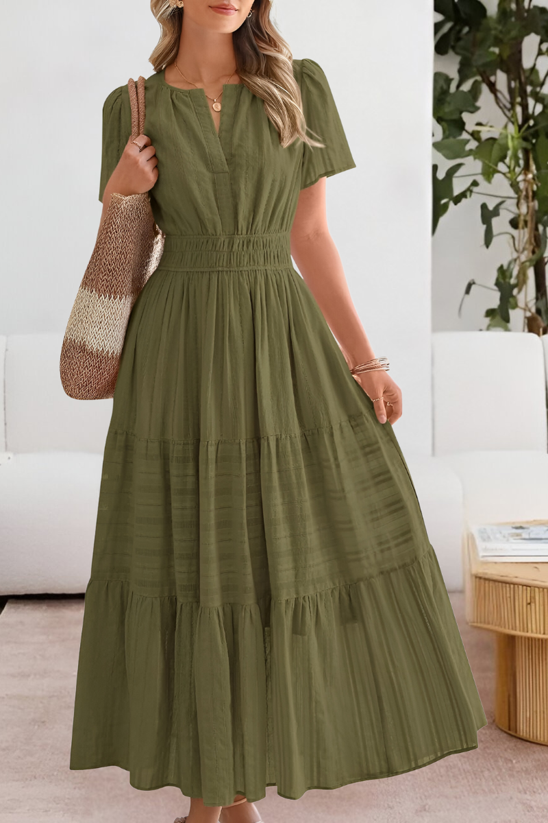 Damen Kleid | V-Ausschnitt Kurzarm A-Linie