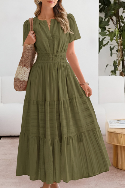 Damen Kleid | V-Ausschnitt Kurzarm A-Linie